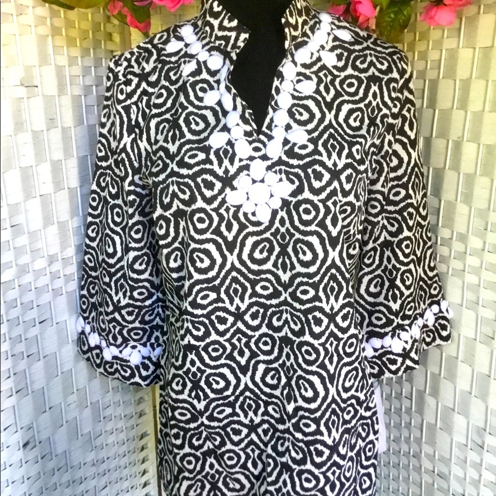 Liz Lange Black & White Beaded Shirt Completely Me  NEW